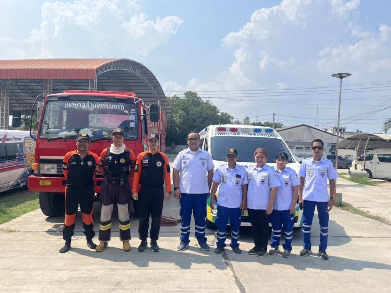 งานป้องกันและบรรเทาสาธารณภัย และทีมกู้ชีพร่วมซ้อมแผนอัคคีภัย